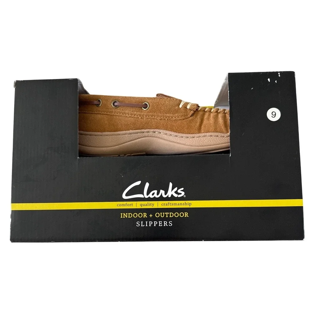 Clarks Indoor Outdoor Slippers Mens Size 9 Cinnamon New Leather Suede JMH0740